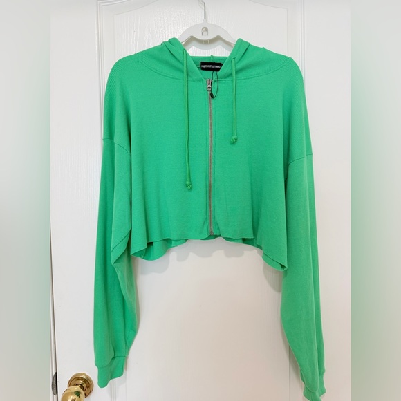 PrettyLittleThing Tops - PrettyLittleThing Cropped Zip Up Hoodie Green Size 12 Trendy Y2K